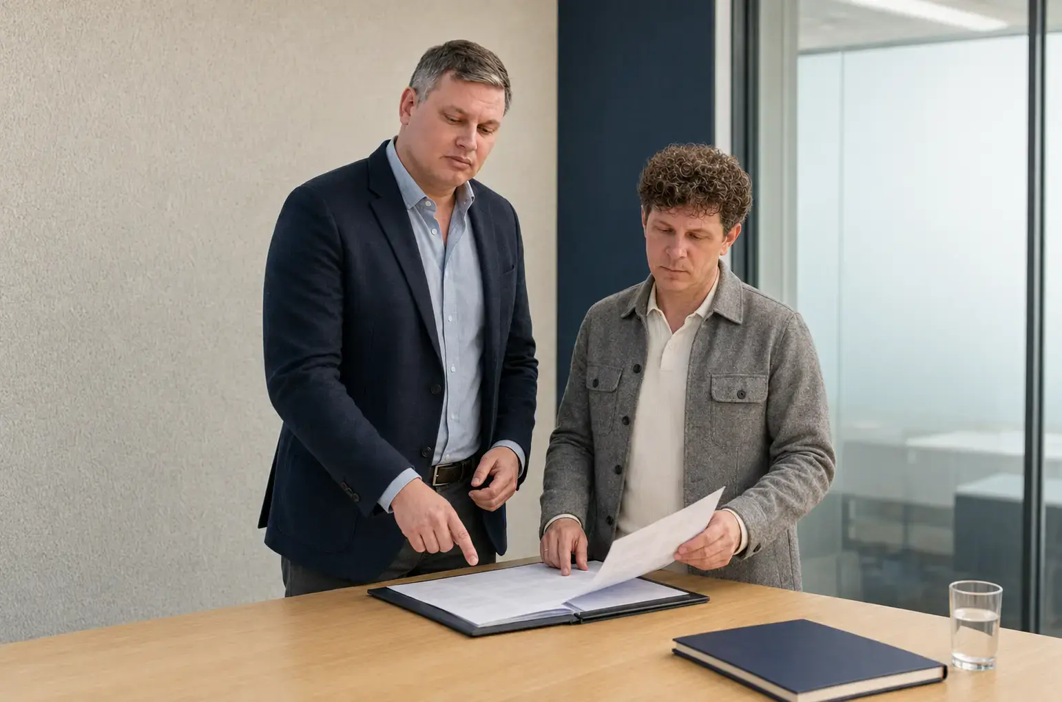 Дмитрий Шадрин и Алексей Федотов разбирают документы призывника