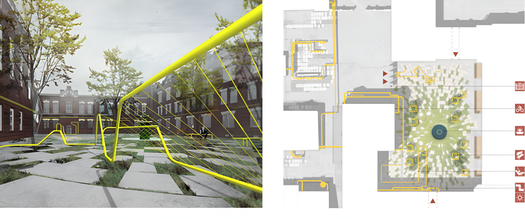 Renovation of the Kristall Factory. Square with a fountain