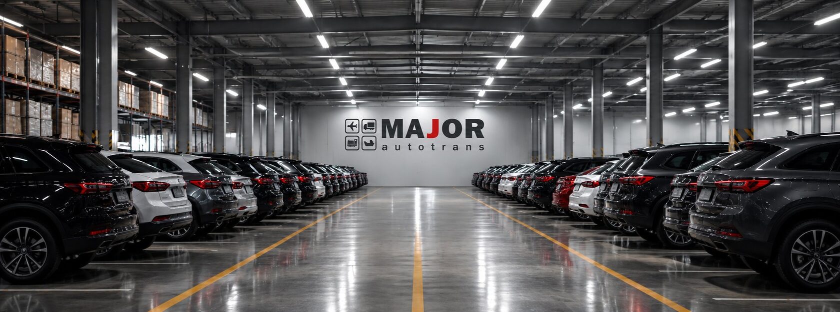 Крытый склад MAJOR Auto Trans с новыми автомобилями