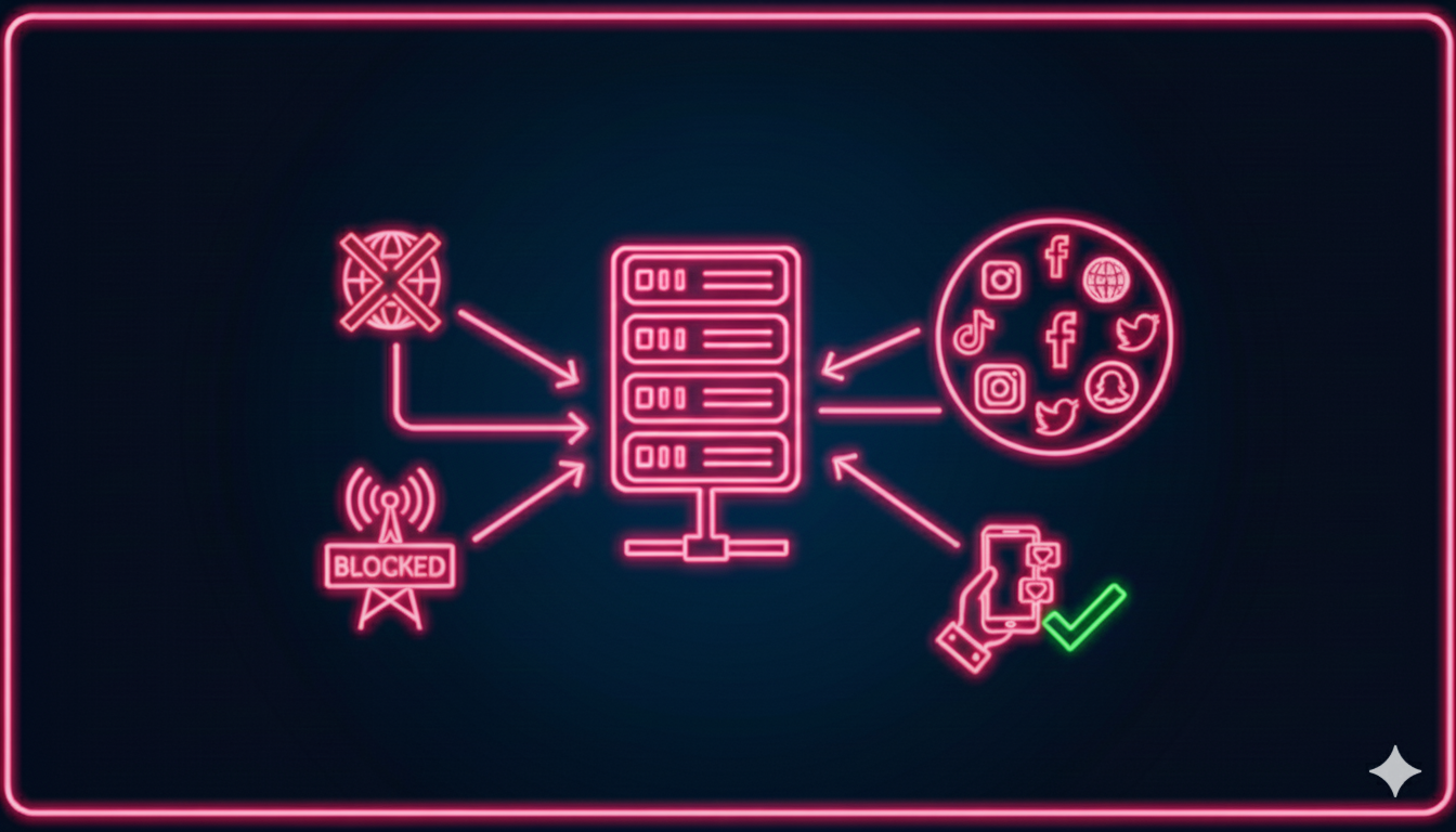 Illustration: Mobile proxies for secure access to Instagram, Facebook, TikTok, and LinkedIn