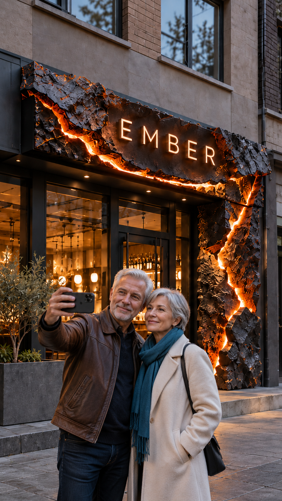 EMBER — скульптурная вывеска, фото на фоне вывески