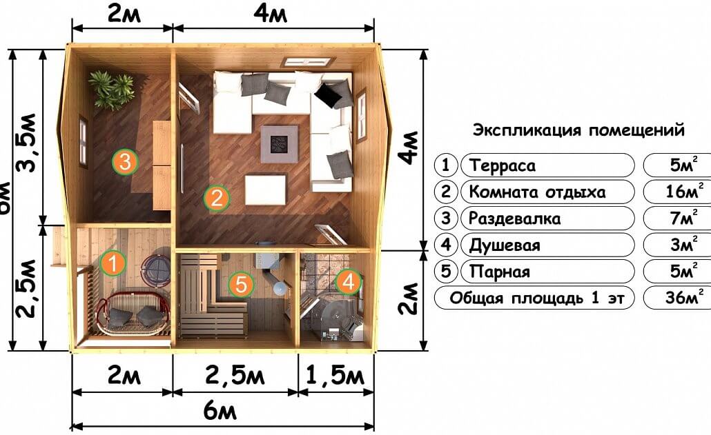 Баня с санузлом и комнатой отдыха под ключ