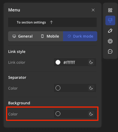 Change the menu background color in dark mode