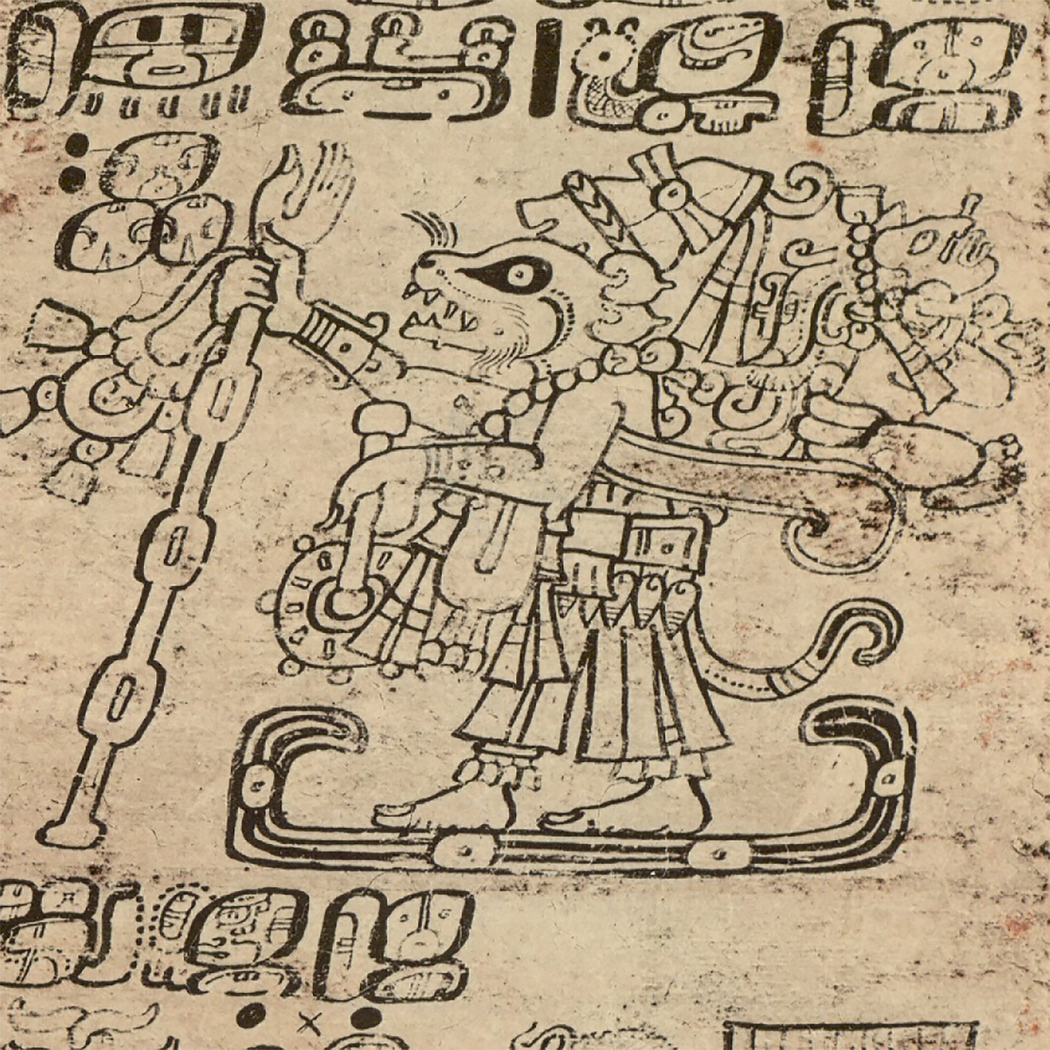 Божество в виде опоссума. Дрезденский кодекс. Майя, 13-14 вв. н.э. Коллекция Saxon State and University Library, Дрезден.