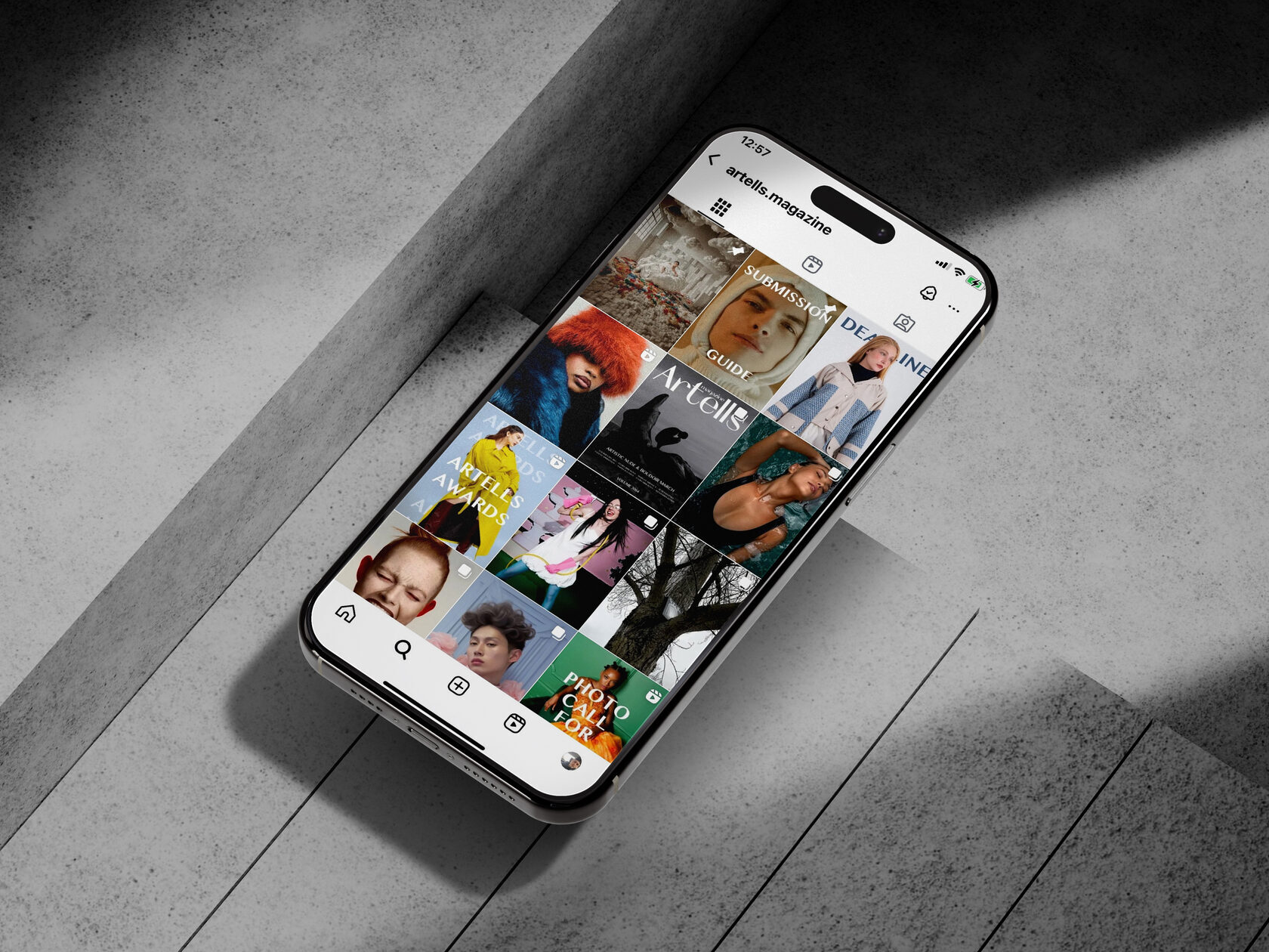 Artells Magazine Instagram feed displayed on a smartphone