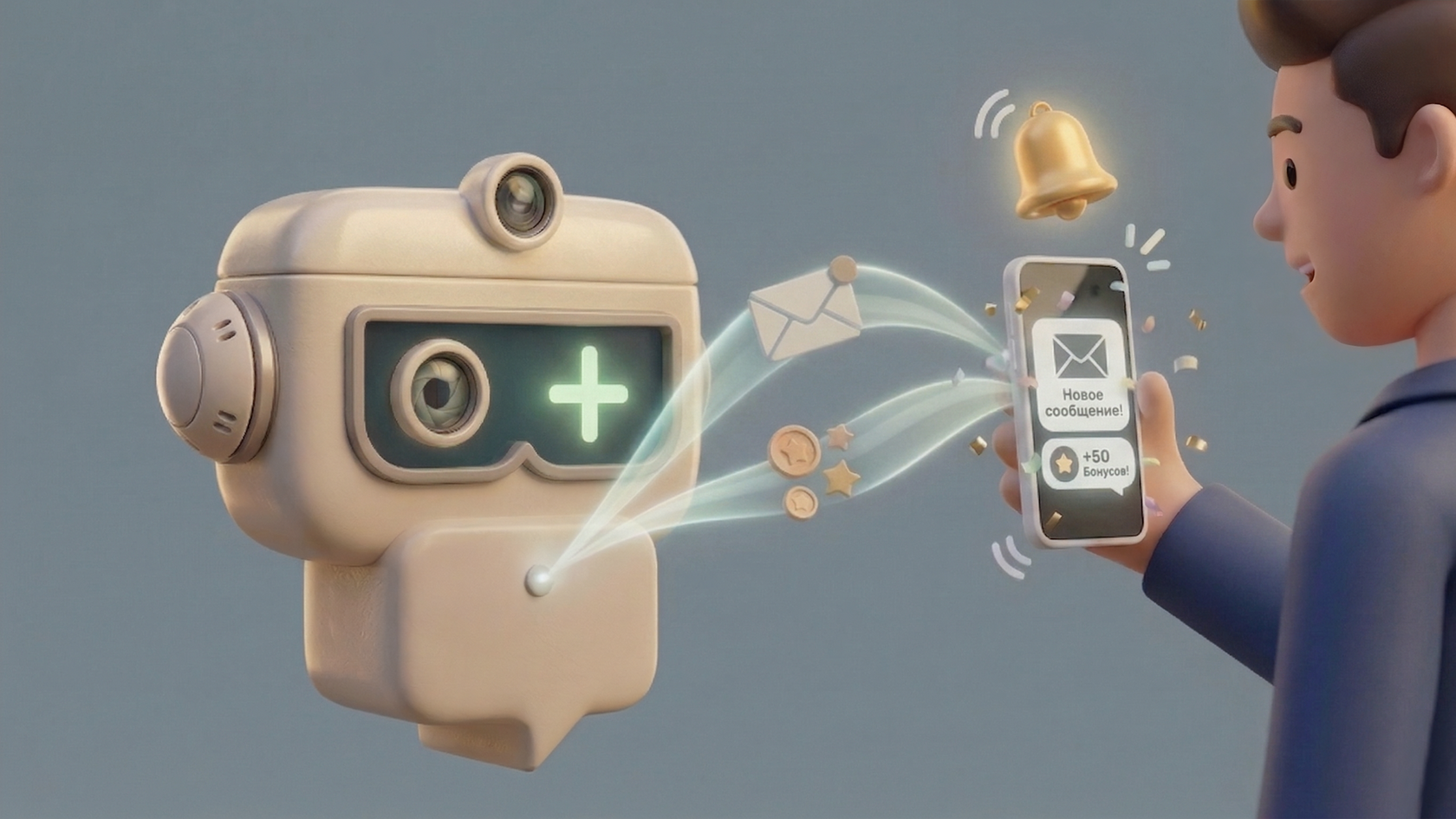 Иллюстрация: уведомления о бонусах в мессенджере или почте