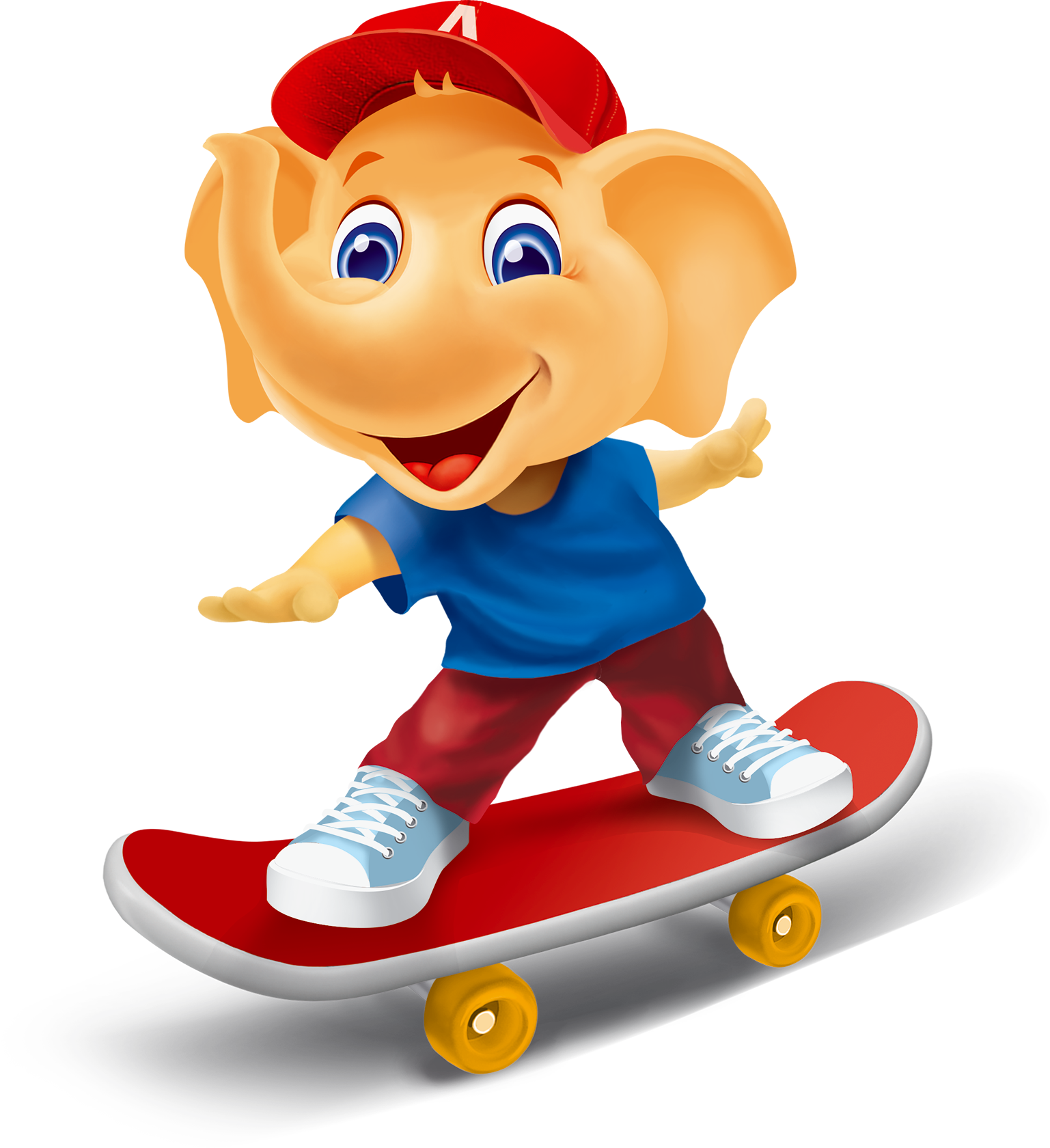 слоненок Ломтишка катается на скейте