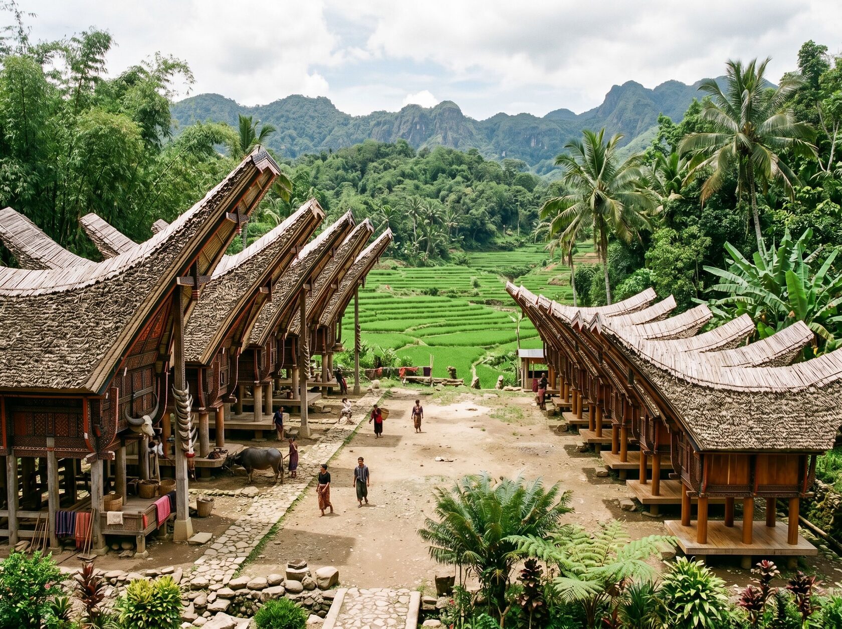 Rumah Tongkonan dan lumbung alang dalam permukiman tradisional Toraja