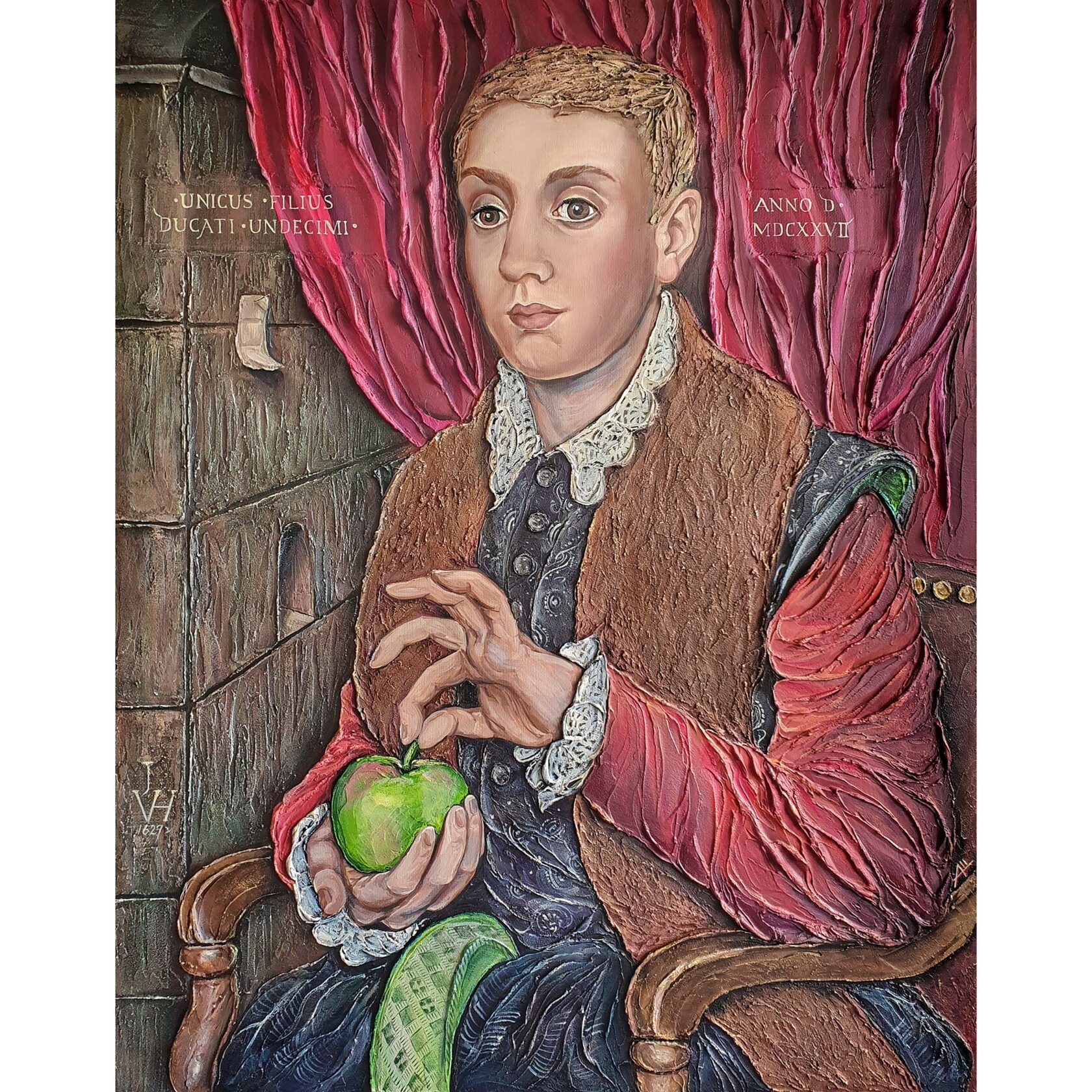 Фактурная картина мальчик с яблоком