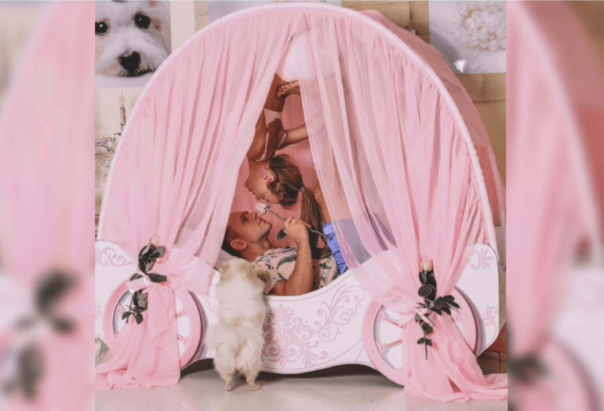 Кровать детская карета розовый Винтаж для девочки, 155х85х60 (h160)
