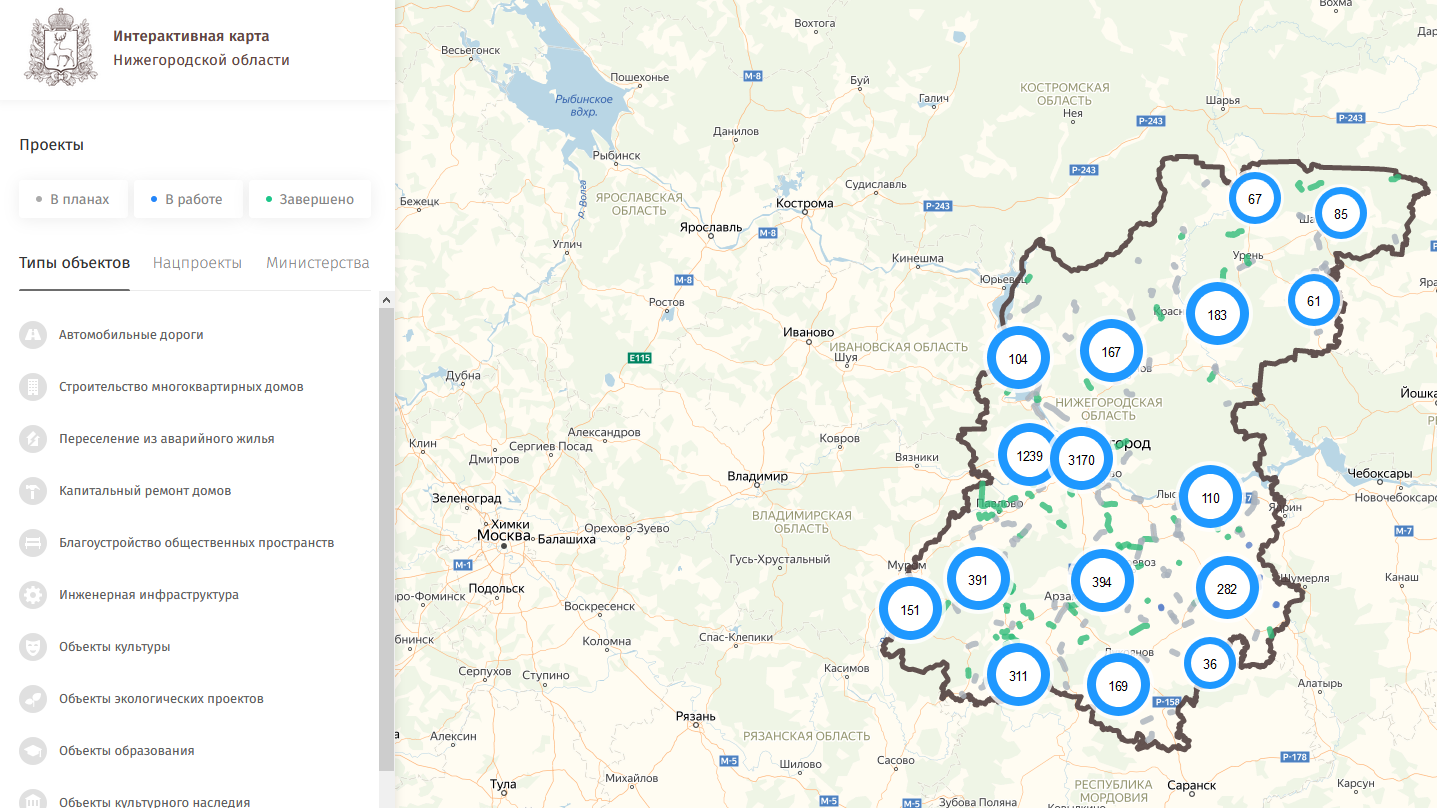 Интерактивная карта Нижегородской области