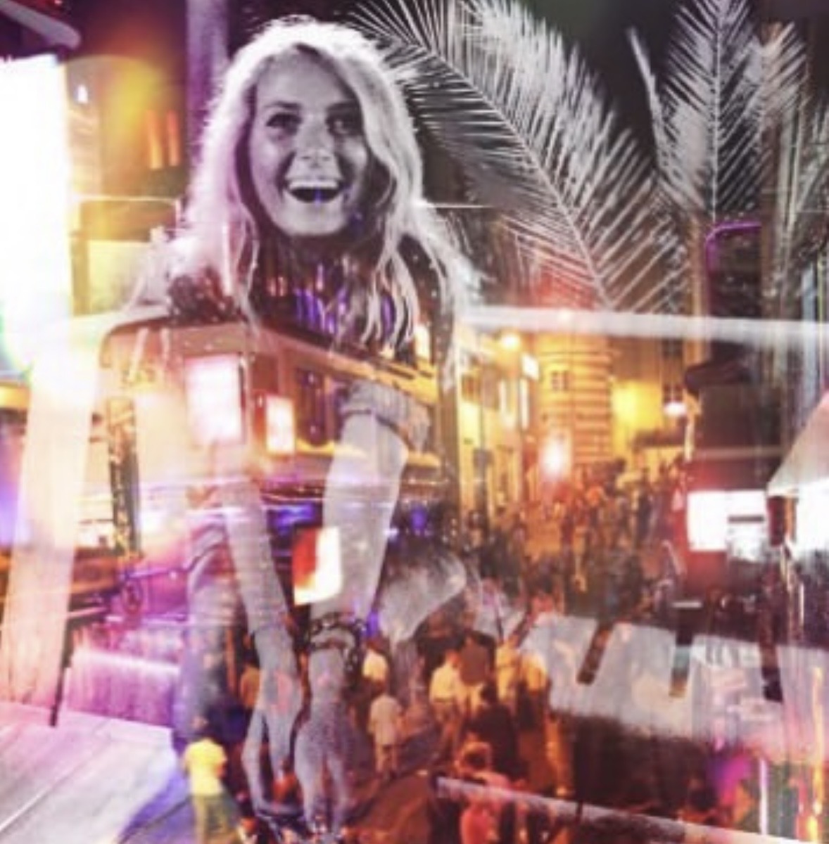 Chapter IV begins — woman in neon city lights, palm trees, joy, next transformation