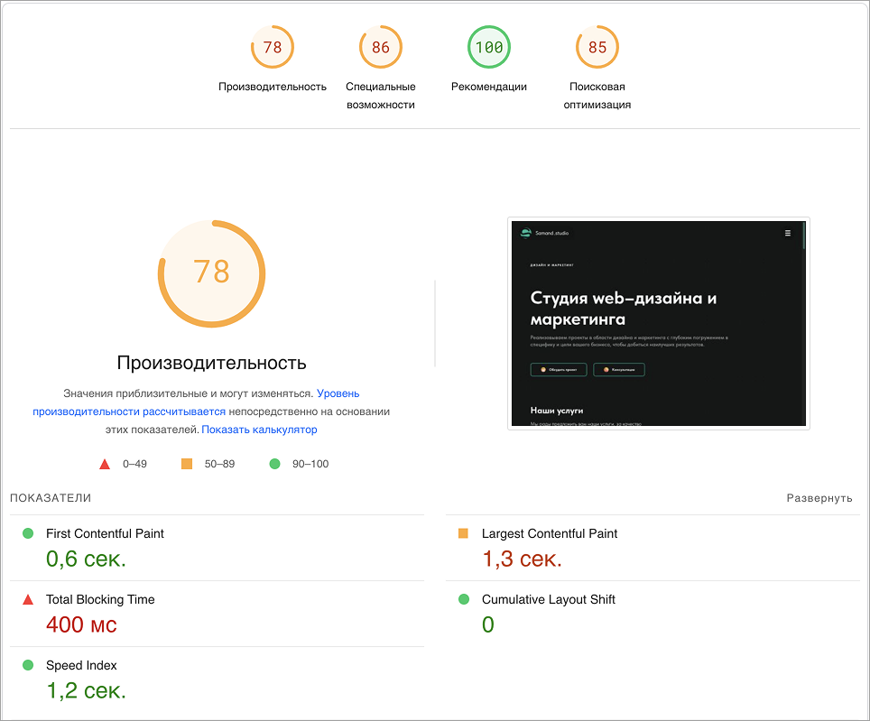Скорость до оптимизации