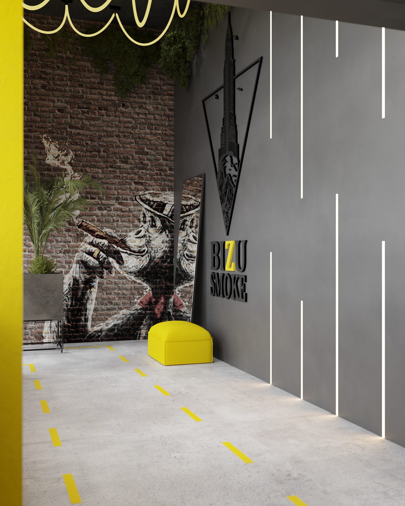 граффити на кирпичах в интерьере магазина 