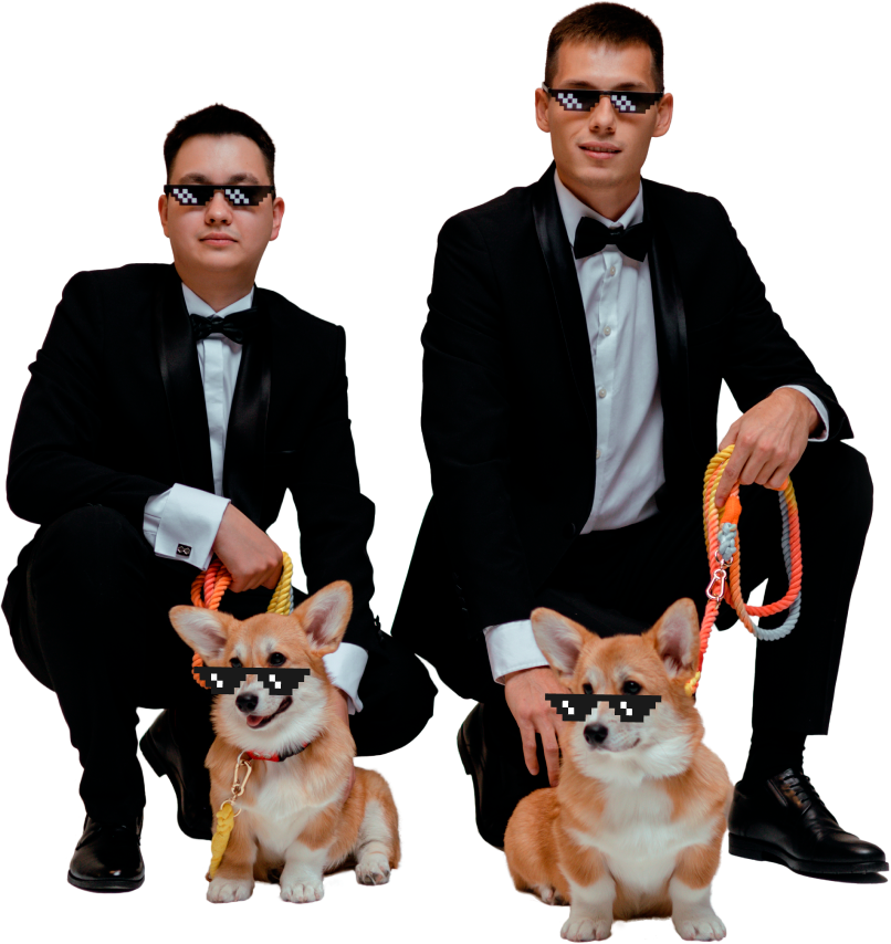 фотография создателей Щенки медиа вместе с собаками корги