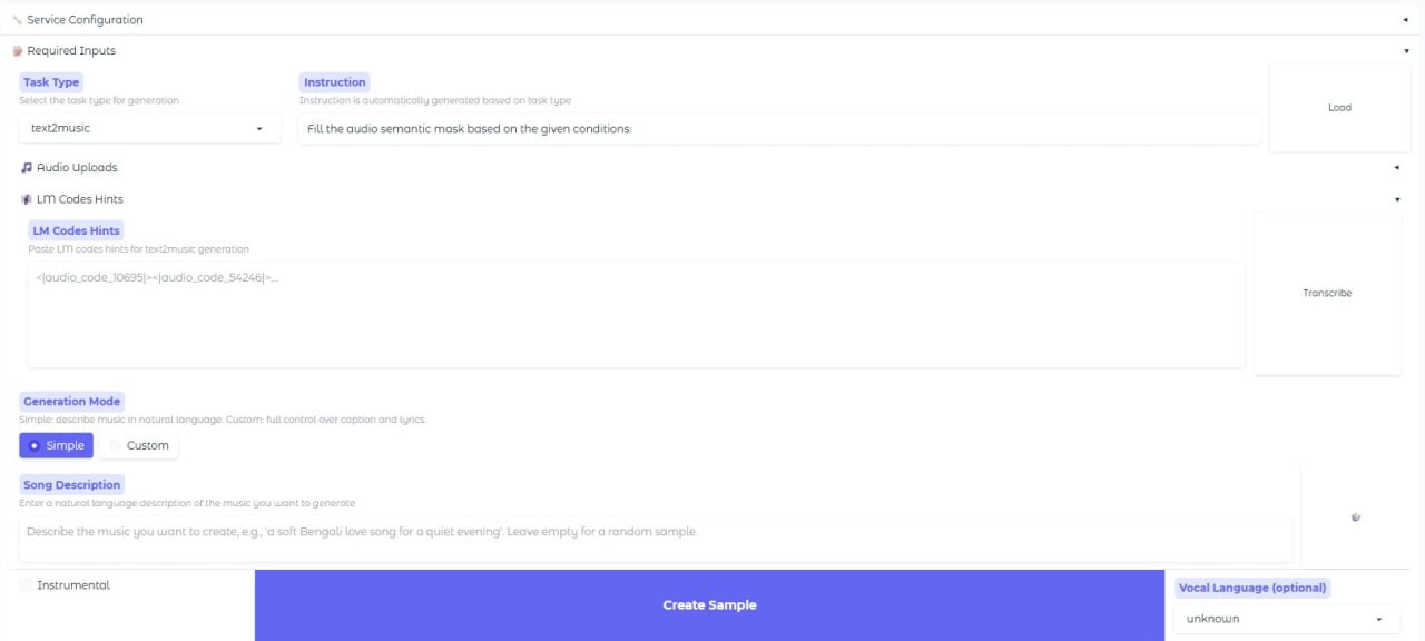 Интерфейс ACE-Step V1.5 Playground