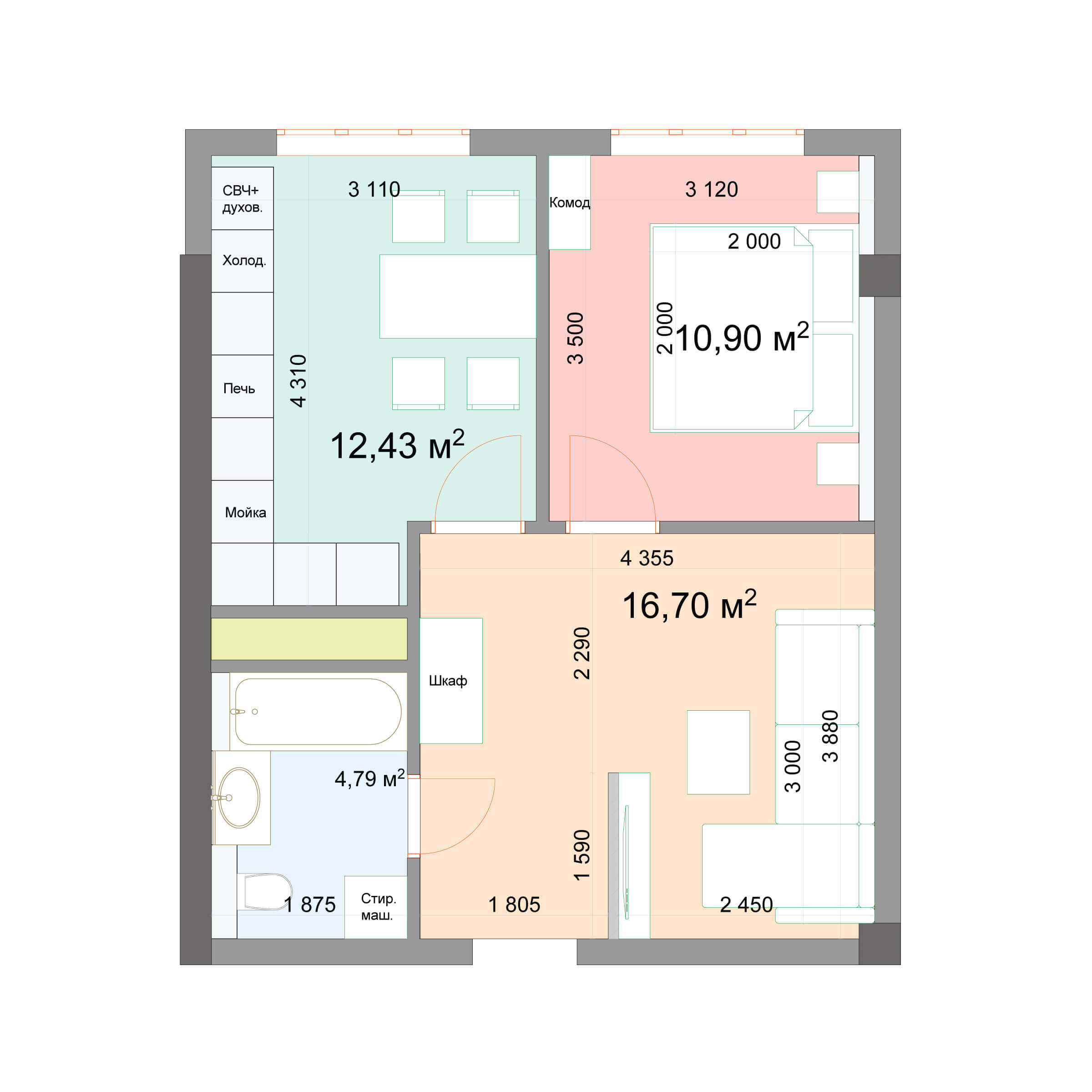 ЖК «Наследие» Нальчик, квартира 46,79 м²