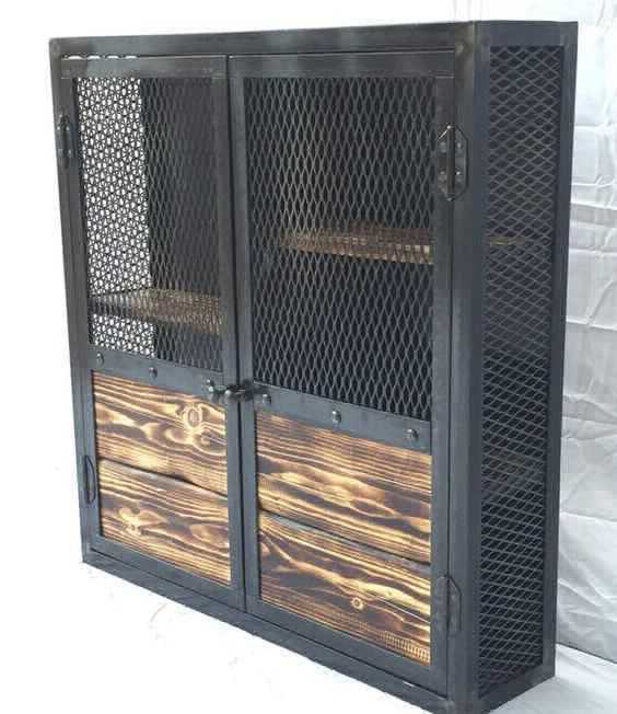 Купить шкаф в стиле лофт LOFT SH025 из металла и дерева на заказ в Москве, дизайнерские шкафы лофт Loft Style