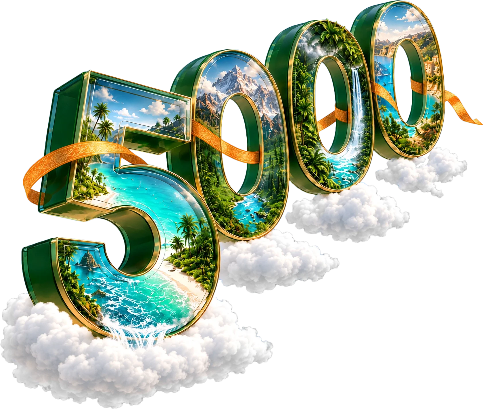 Число 5000 с пейзажами путешествий на облаках