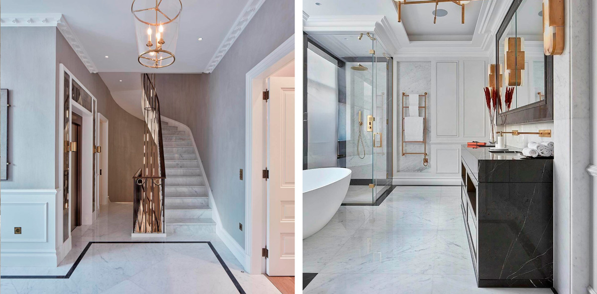 облицовка пола мрамором