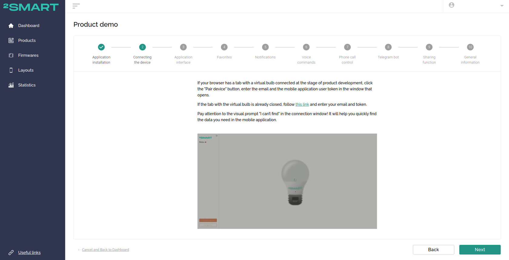Instructions for attaching a virtual device to the mobile app