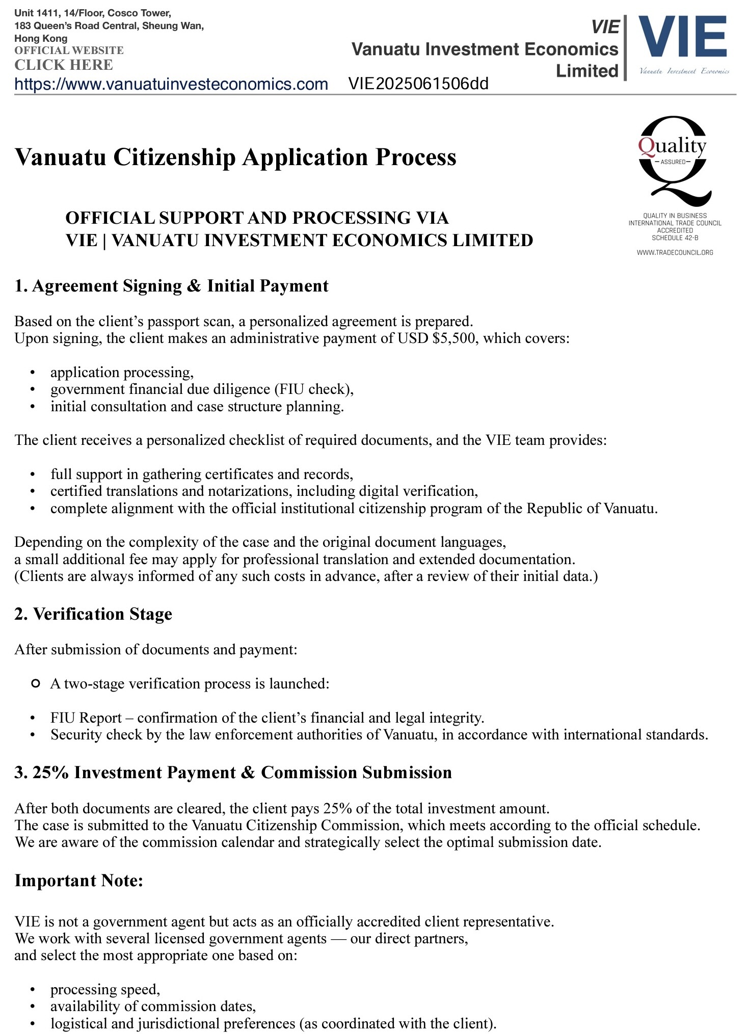 Step-by-step official guide to the Vanuatu Citizenship process by VIE – verified structure and protocol.