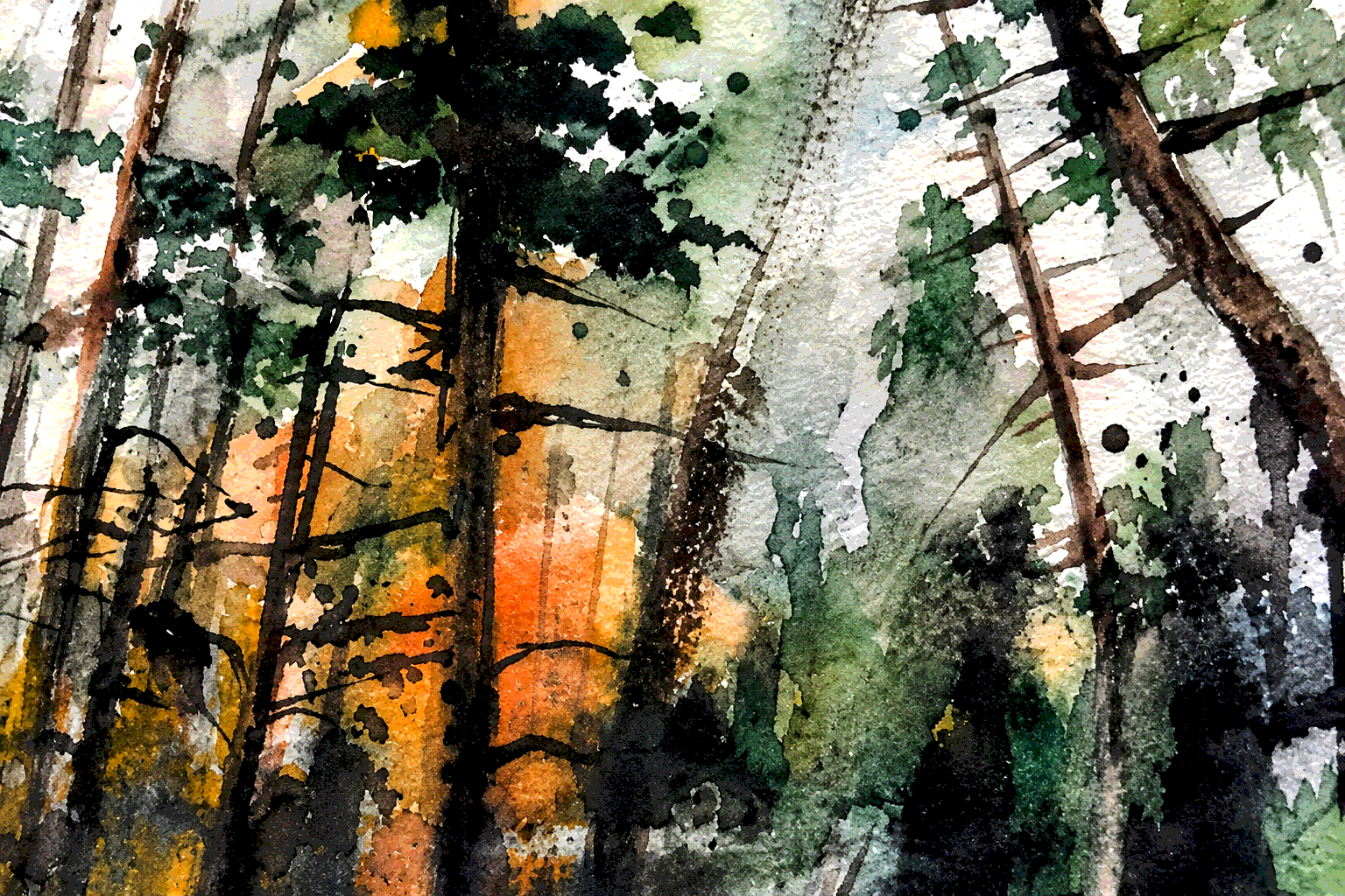 Close-up of watercolor layers and pigment texture