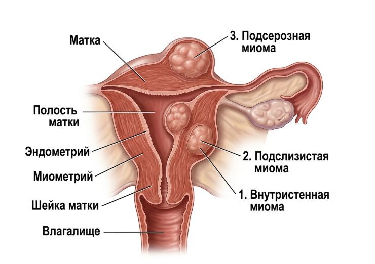 Схема классификации миомы матки по расположению узлов.