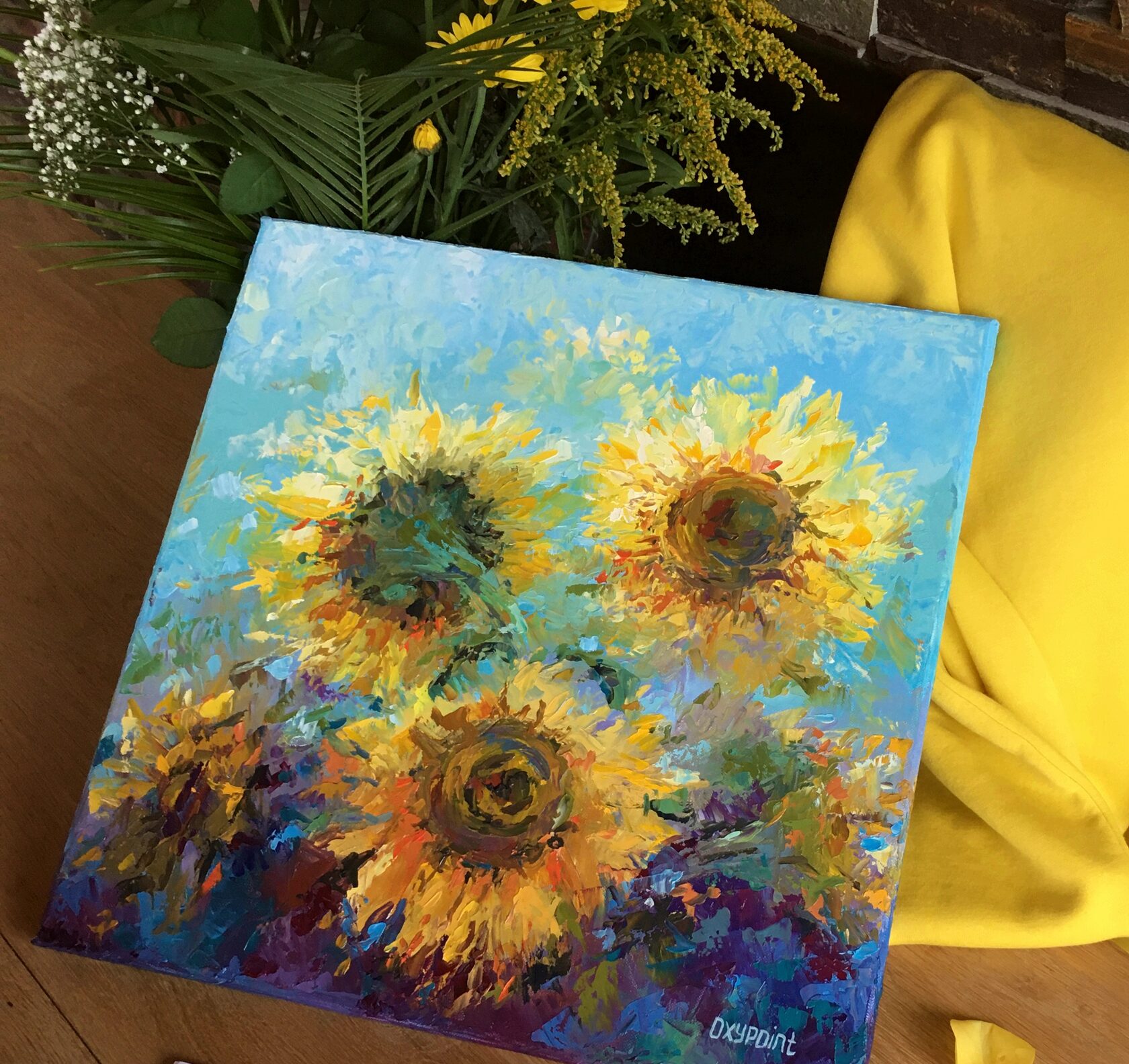 oil painting sunflowers, flowers impressionism