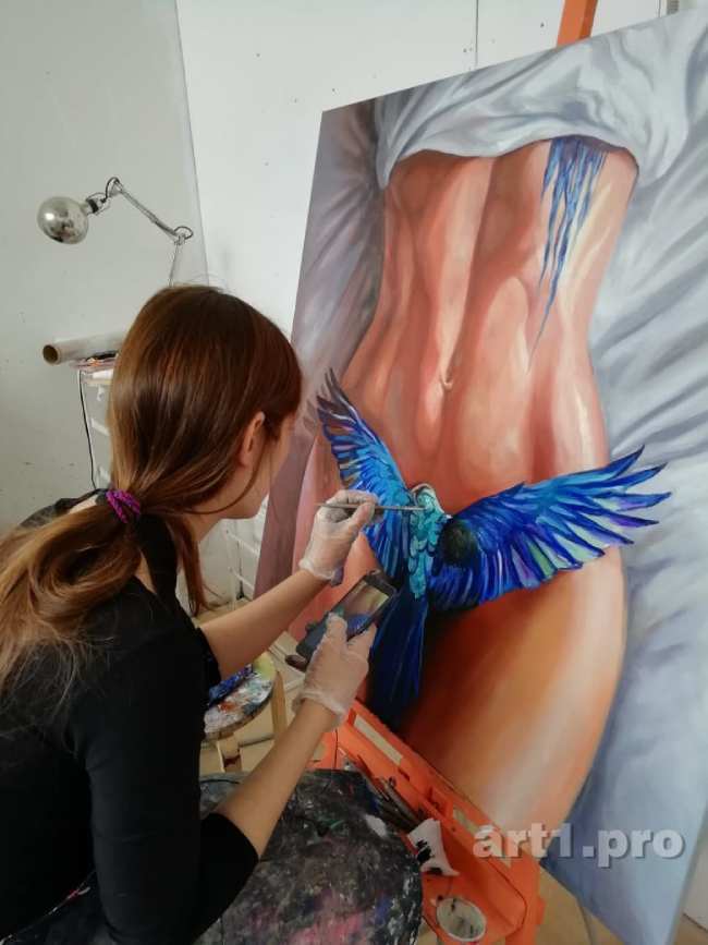 картина маслом птица счастье синяя, картины в интерьер, картины на заказ, картины купить, art1.pro, арт1 про, арт1про