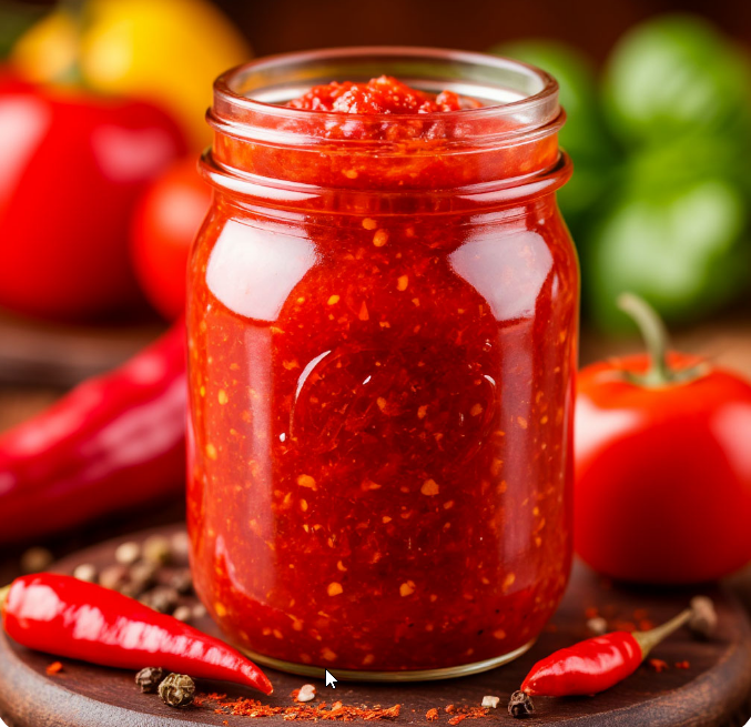 Домашняя острая аджика из помидоров и перца без варки в банке