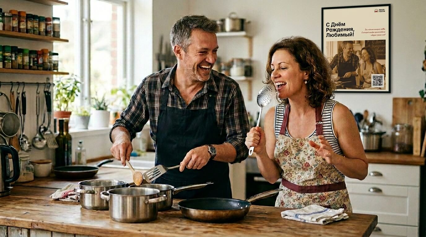 Заказать постер с qr code на стену на юбилей мужу