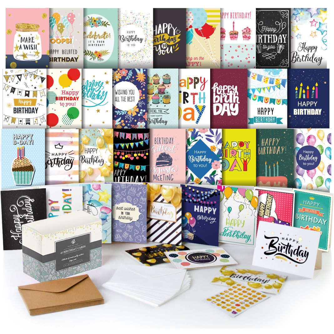 Happy Birthday Cards Assortment - Set of 40 Birthday Cards with ...