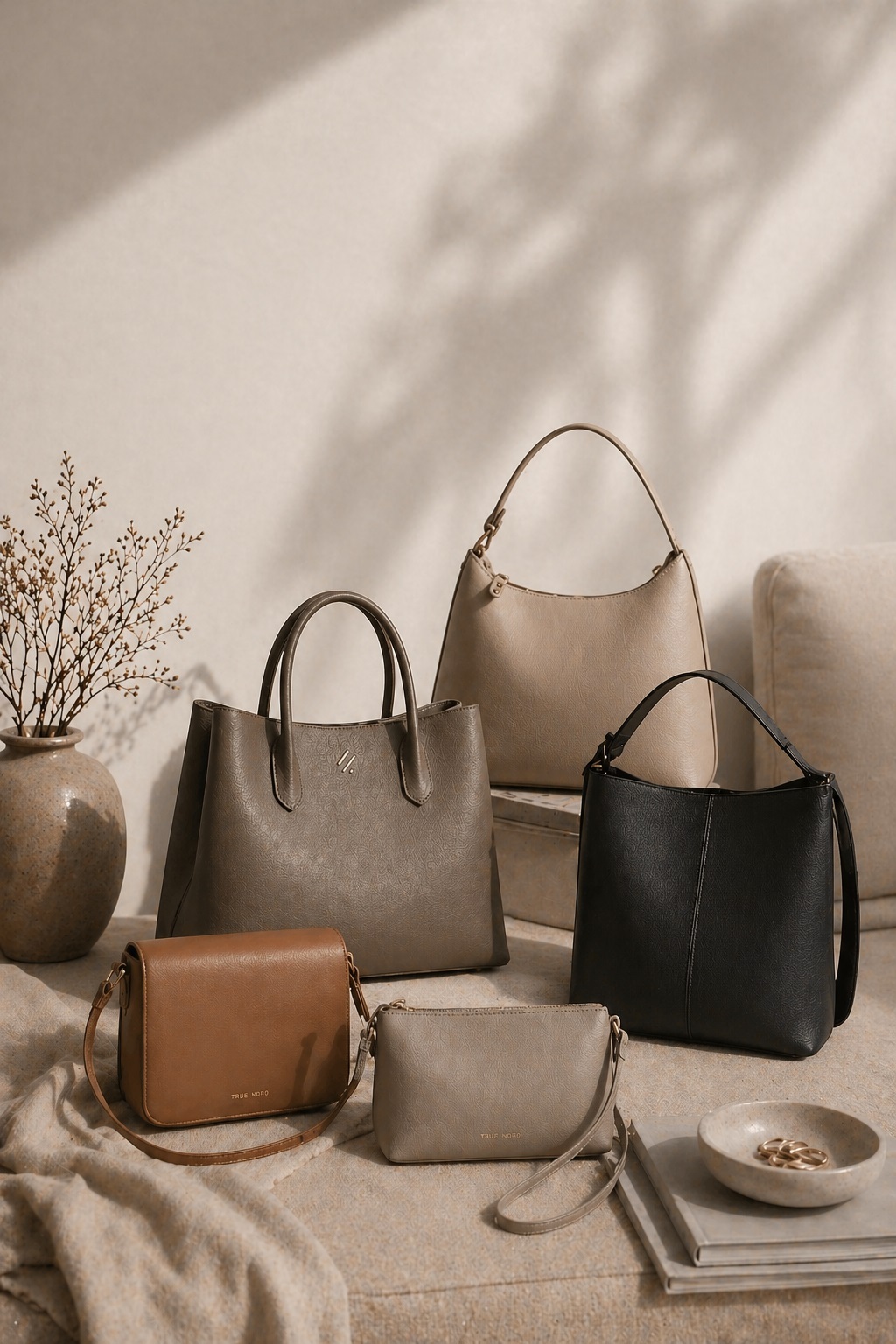 minimalist leather bag elegant design neutral tones premium handbag