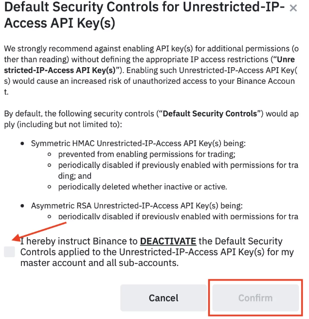 Binance Futures API keys IP binding permissions section