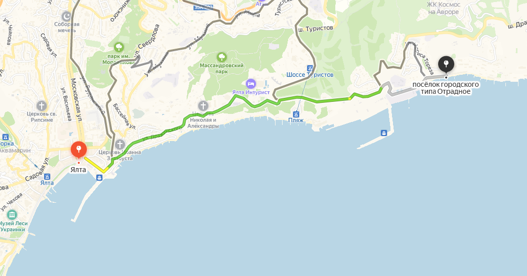 Маршрут Ялта Отрадное 