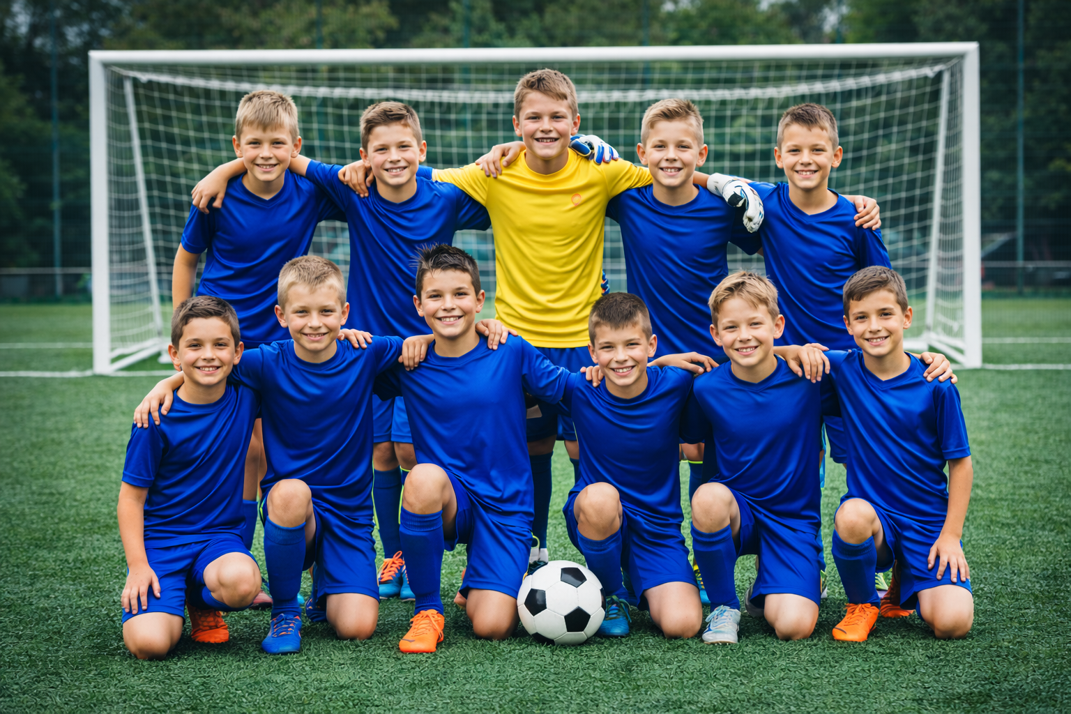 Детская футбольная команда на поле