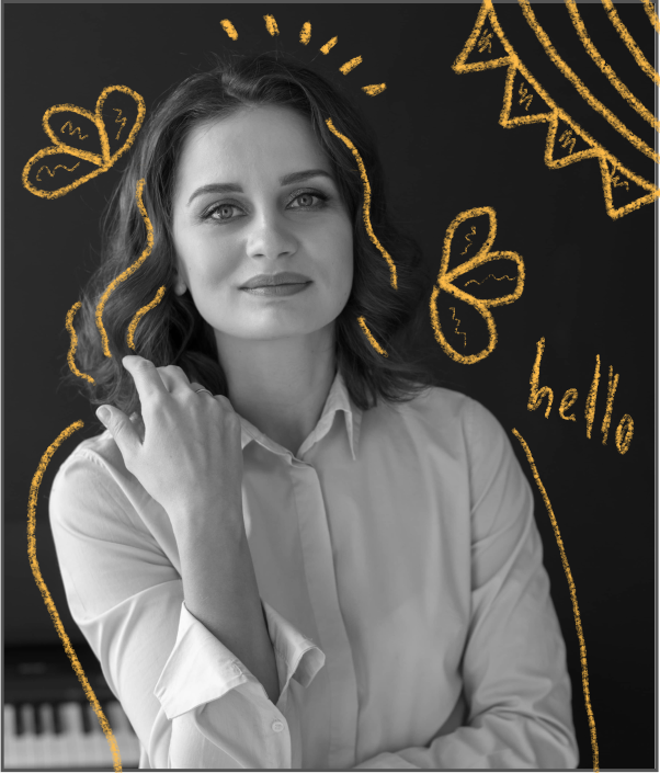 преподаватель учитель английский язык девушка с нарисованными желтыми элементами