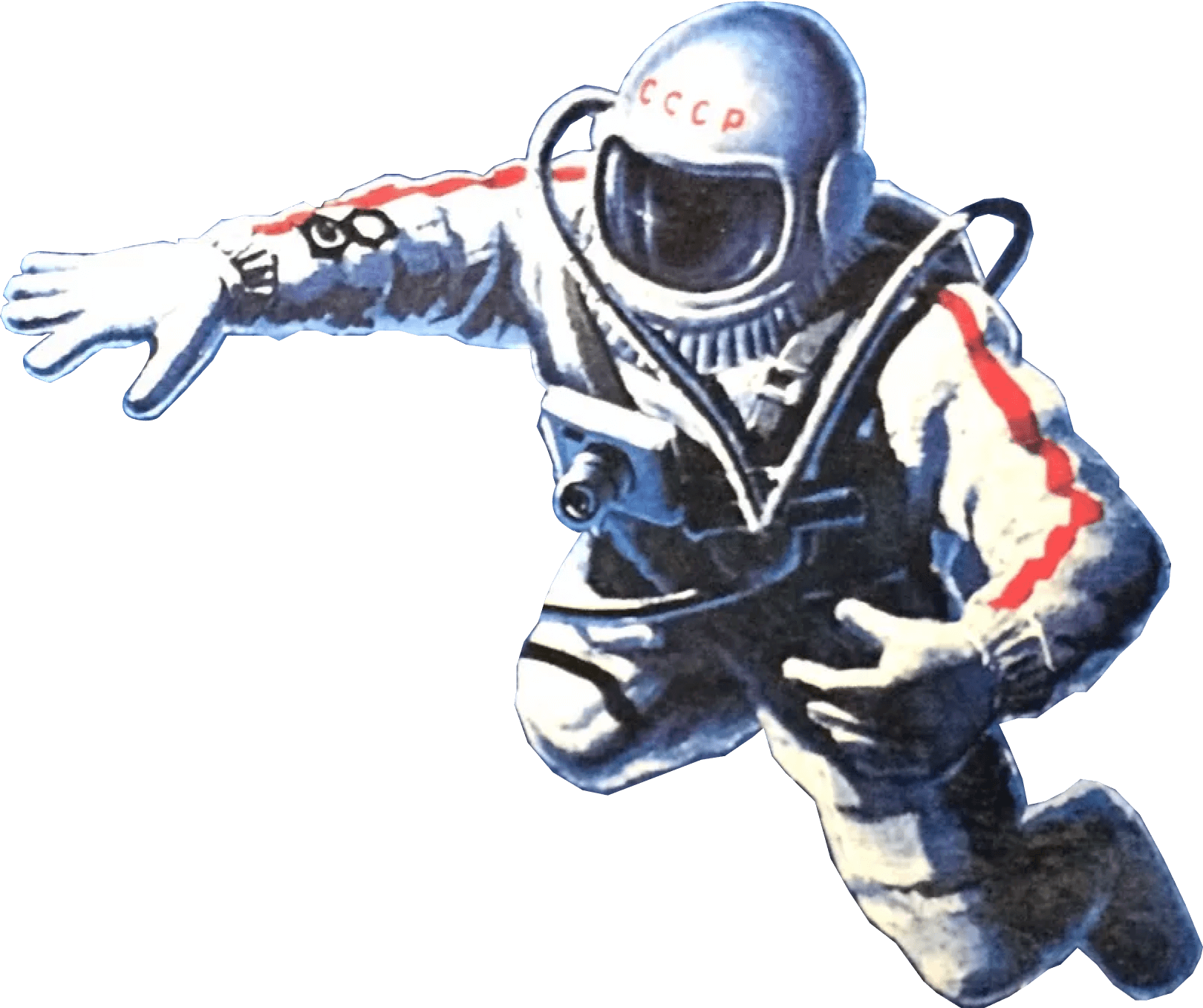 Изображение Леонова во время первого выхода в открытый космос