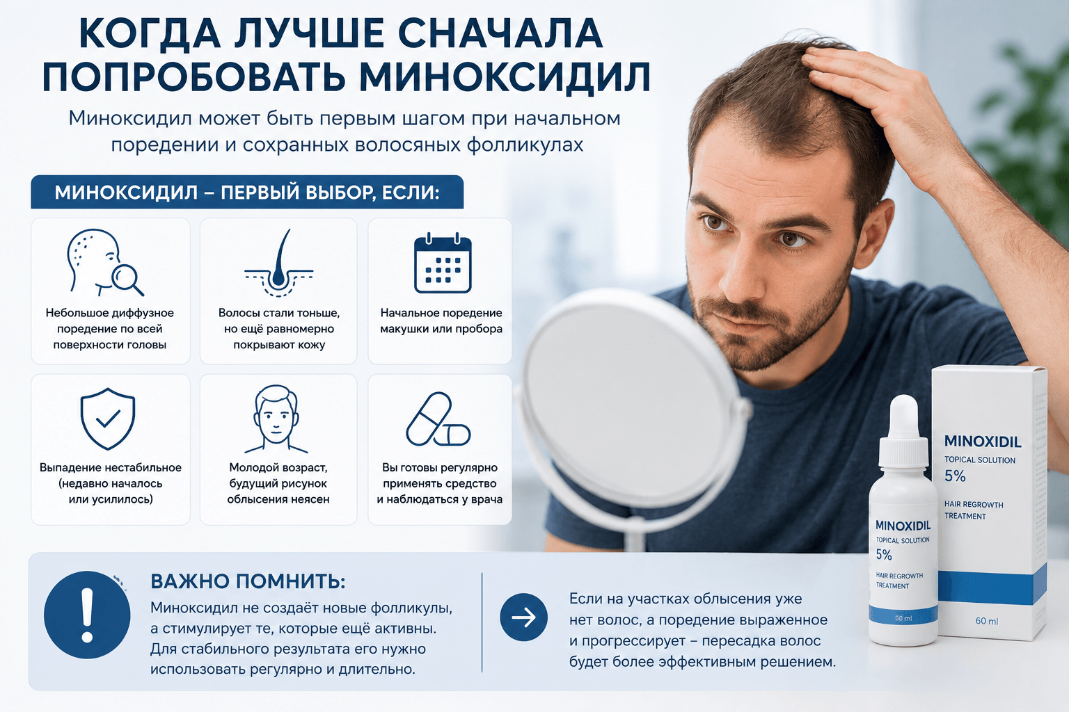 Когда лучше сначала попробовать миноксидил