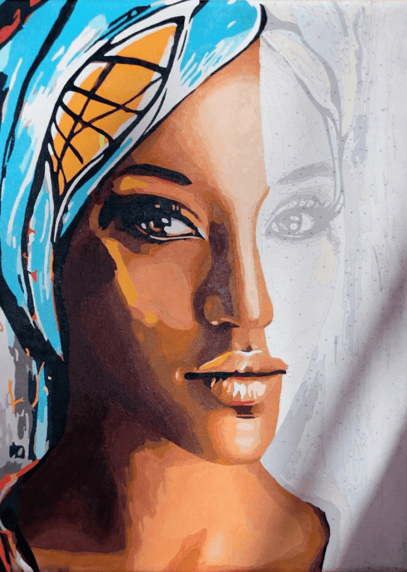 Painting by number symbols of beauty a woman's face with flowers