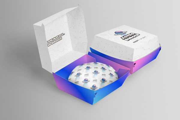 Брендинг для бургерной Astro Burger: логотип, фирменный стиль, упаковка, космическая стилистика