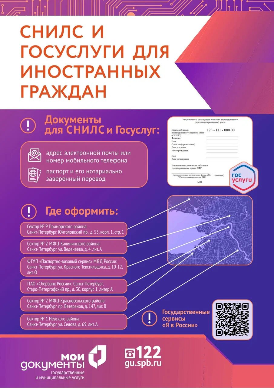Плакат СНИЛС и Госуслуги для ин.граждан