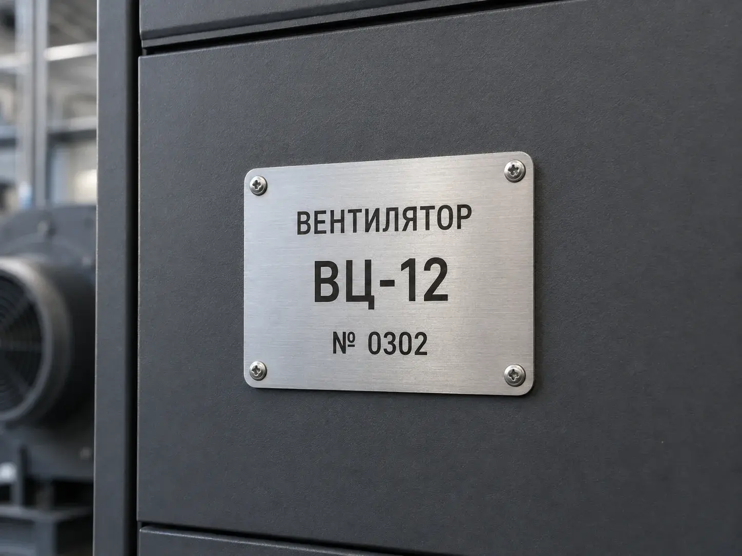 Пример технического шильда ВЕНТИЛЯТОР ВЦ-12 на корпусе вентиляционной установки