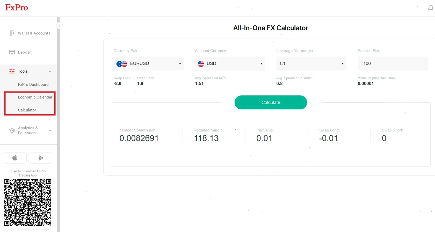 forex calculator FxPro