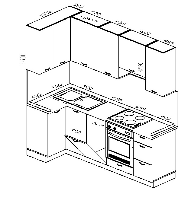 Чертежи кухонного гарнитура с размерами