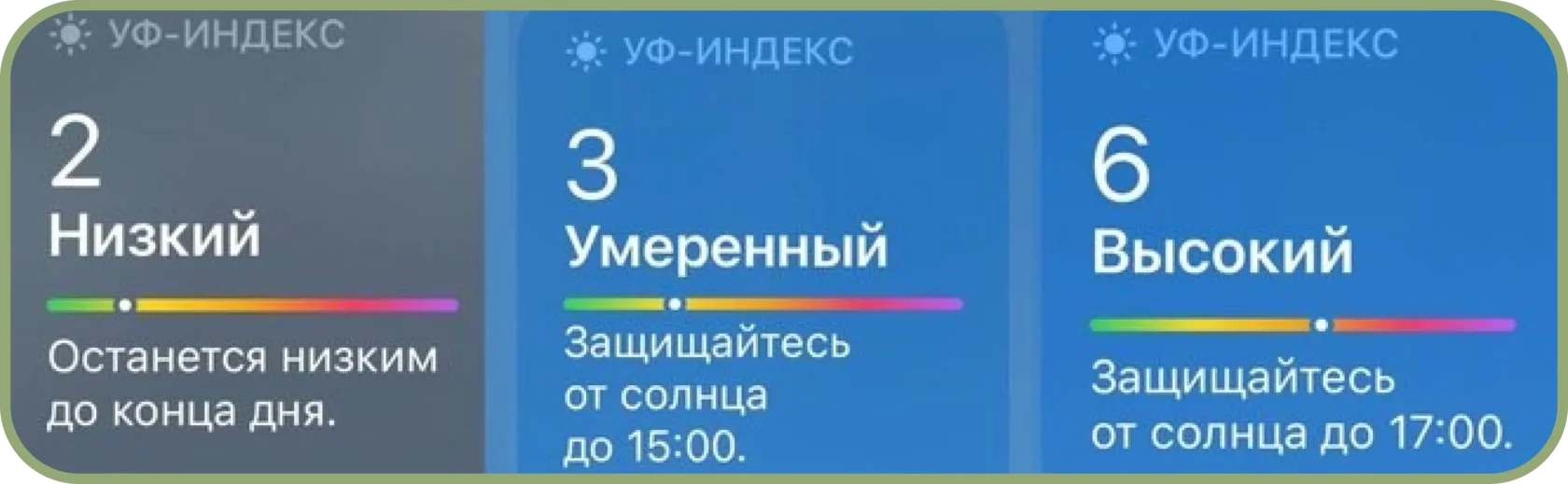 УФ-индекс в приложении ПОГОДА