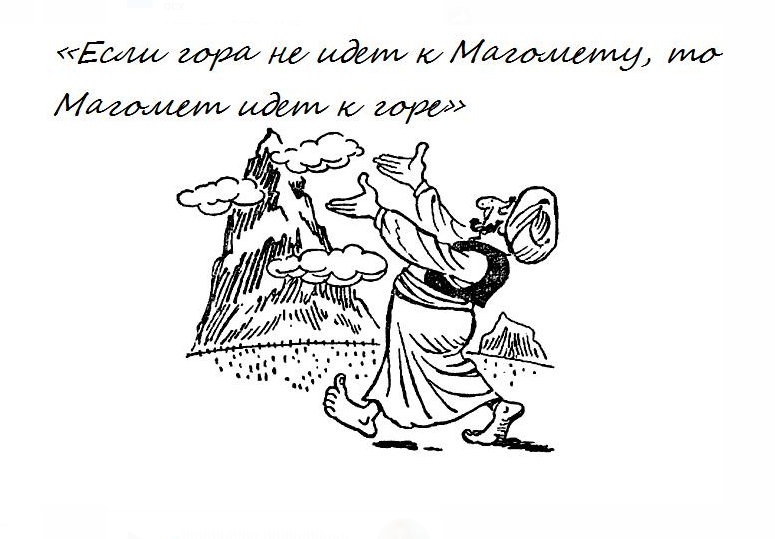 Выражение магомед идет к горе. Если гора не идет к Магомету то Магомет идет к горе. Гора к Магомеду пословица. Магомед идет к горе поговорка. Если гора не идет к Магомеду.