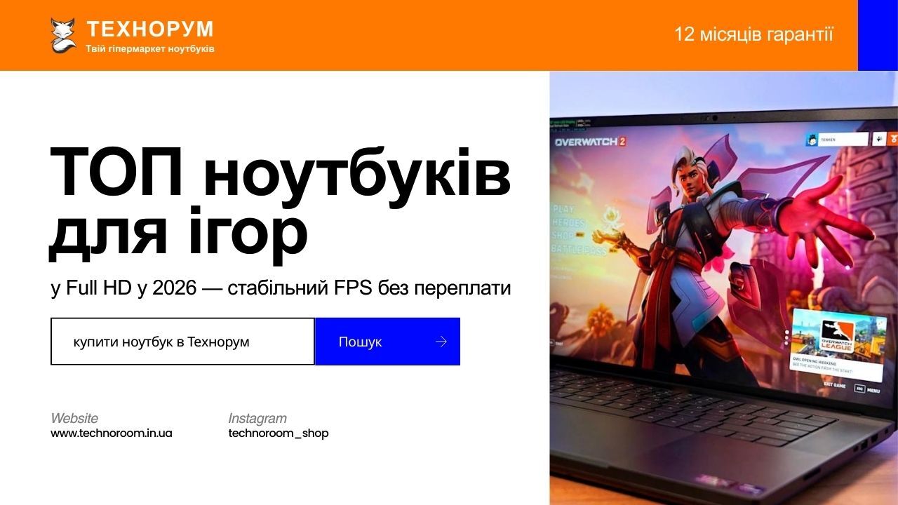 Добірка ігрових ноутбуків для Full HD у 2026 році. Стабільний FPS, 144 Гц, оптимальні конфігурації. Купити ігровий ноутбук у техно рум та технорум. ноутбук для ігор Full HD 2026, ігровий ноутбук 2026, ноутбук 144 Гц, купити ноутбук техно рум, технорум