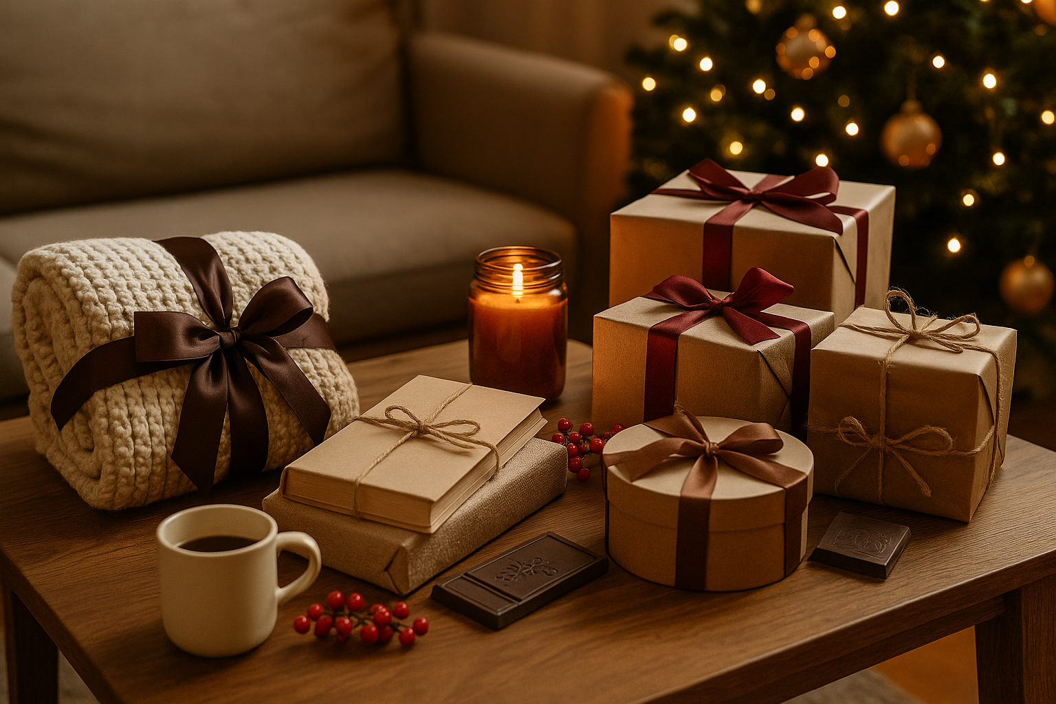 Новогодние подарки в уютной обстановке